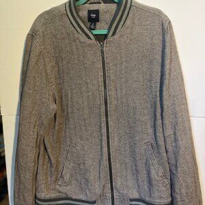 GAP Varsity Bomber Jacket Men’s Size L Gray Herringbone Wool Blend Made in Vietn